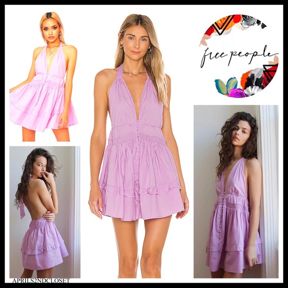 FREE PEOPLE BOHO FLOWY HALTER MINI DRESS A3C - Picture 8 of 16
